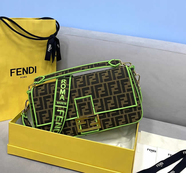 Fake Fendi Green Baguette Classic Embroidered Single Shoulder Bag 772