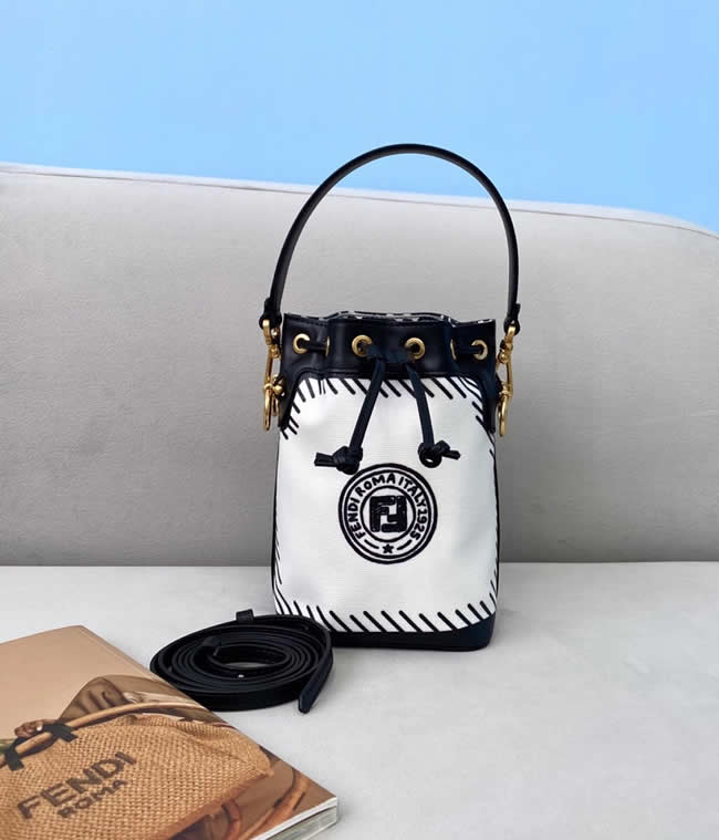 Replica Fendi Mon Tresor Black And White Graffiti Bucket Bag 8309