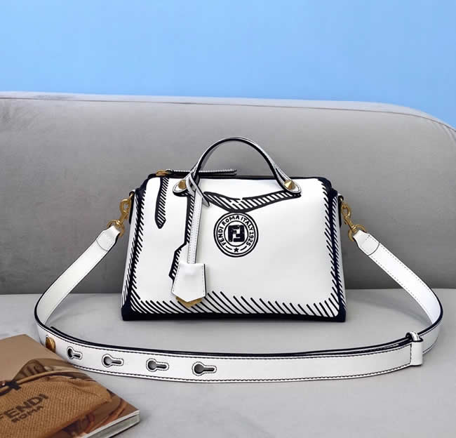 Fake Fendi By The Way Boston Stamp Graffiti White Shoulder Bag 8310