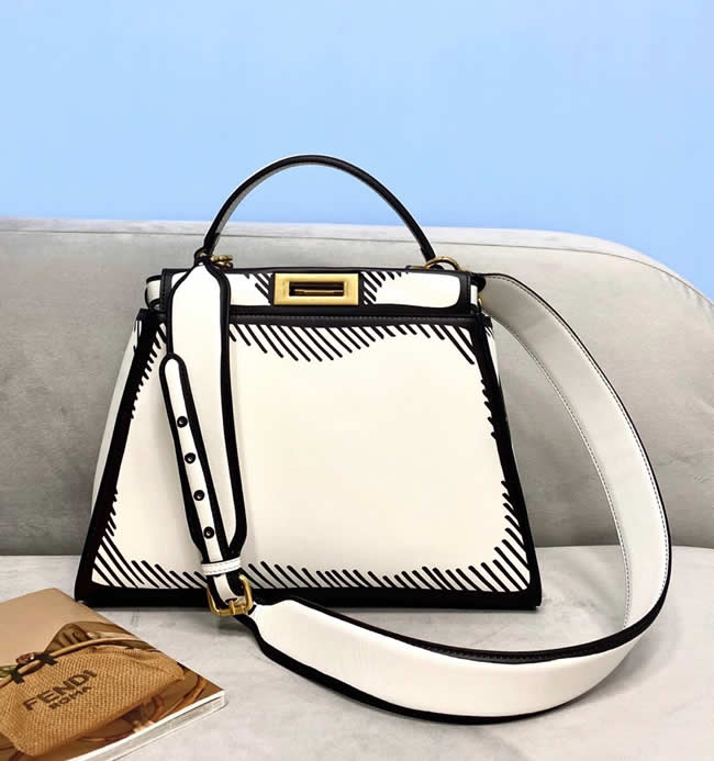 Replica Discount Fendi Peekaboo Graffiti Comic White Shoulder Bag 8306