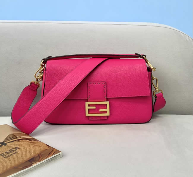 Fake Fendi Baguette Fashion Rose Red Flap Crossbody Bag 306M