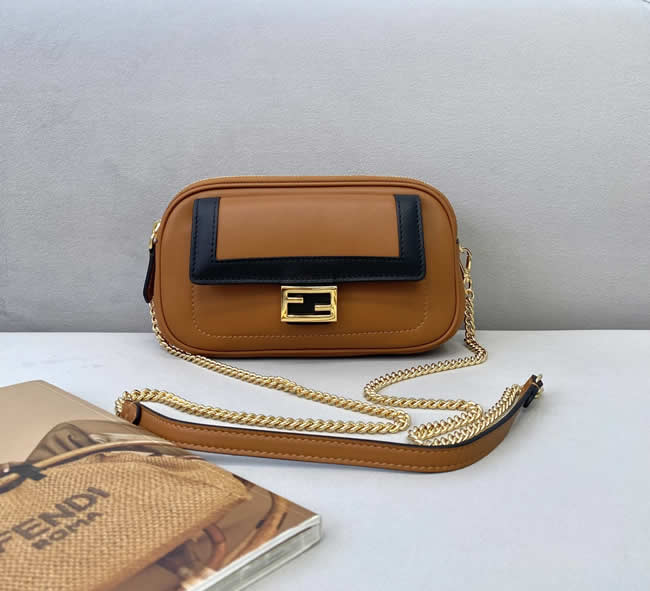 Replica Fendi Easy Baguette Brown Flap Shoulder Bag 70213