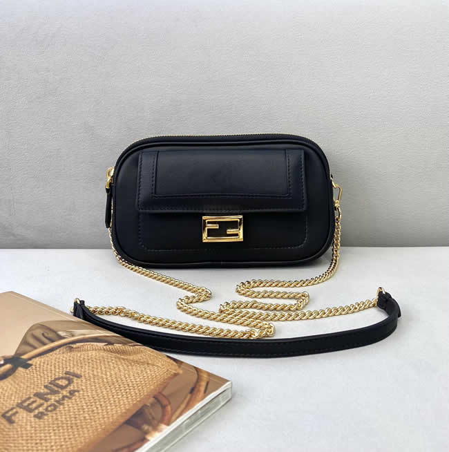 Replica Fendi Easy Baguette Black Flap Shoulder Bag 70213