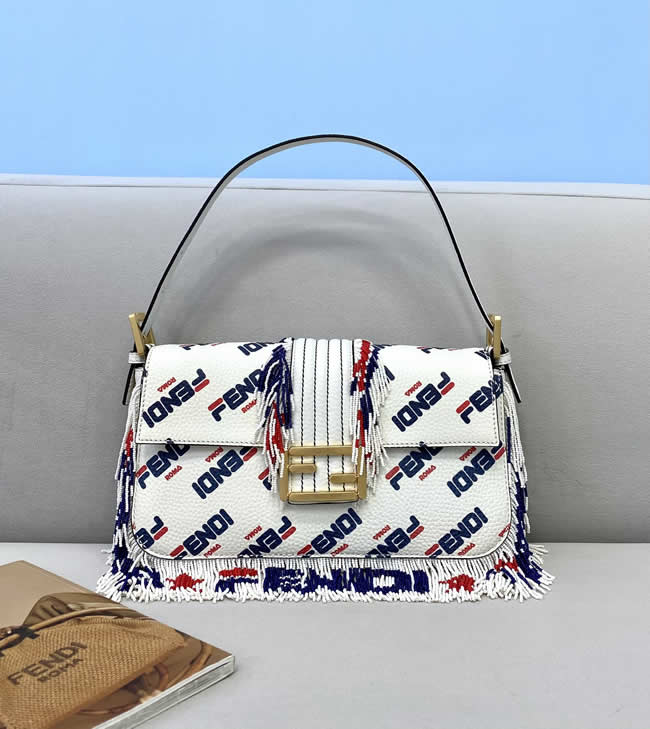 Fake Fendi Tassel Single-Shoulder White Crossbody Bag 0187