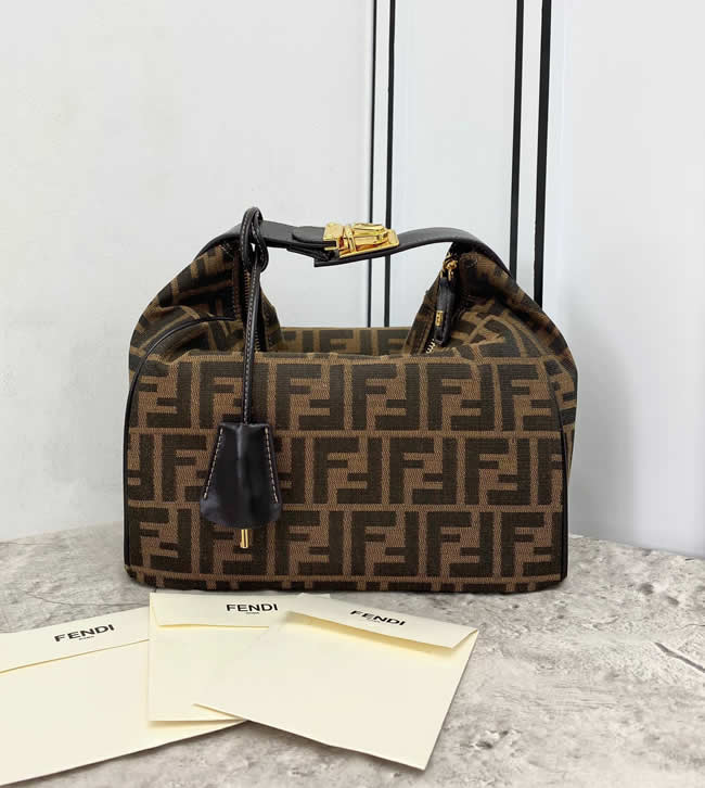 Replica New Fendi Box Bag Retro Portable Brown Messenger Bag