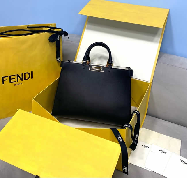 Fake Fendi Peekaboo X-Tote Full Leather Simple Large Bag Black Tote Handbags 8359