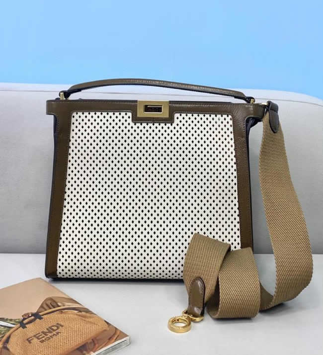 Fake Fendi Peekaboo X-Lite Hollow Handbag Off White Crossbody Bag 319s