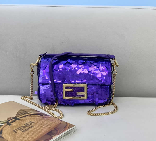 Replica Fendi Flap Mini Baguette Embellished Purple Shoulder Bag 0127S