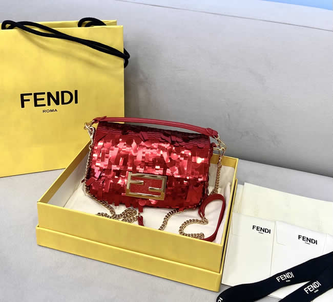 Replica Fendi Flap Mini Baguette Embellished Red Shoulder Bag 0127S