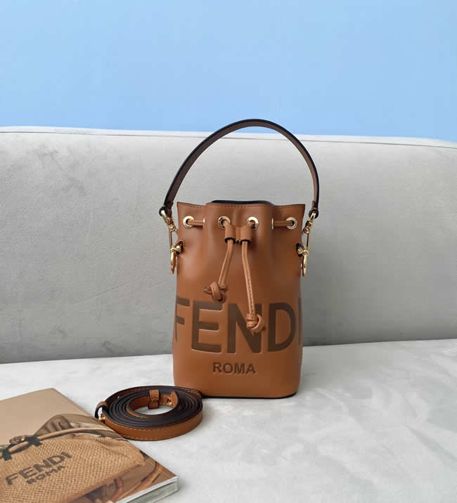 Fake Fendi Mon Tresor Mini Brown Bucket Bag Classic Letter Pattern Crossbody Bag 8288A