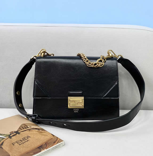 Fake Fendi Kan U Small Square Bag Classic Black Flap Shoulder Bag 0501