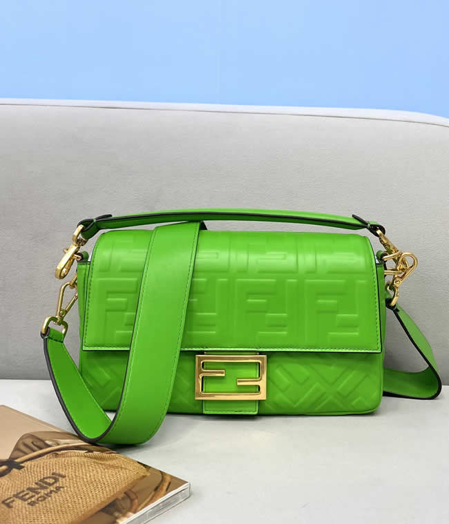 Fake Fendi Flap Crossbody Tote Sheepskin Embossed Green Shoulder Bag 0135M