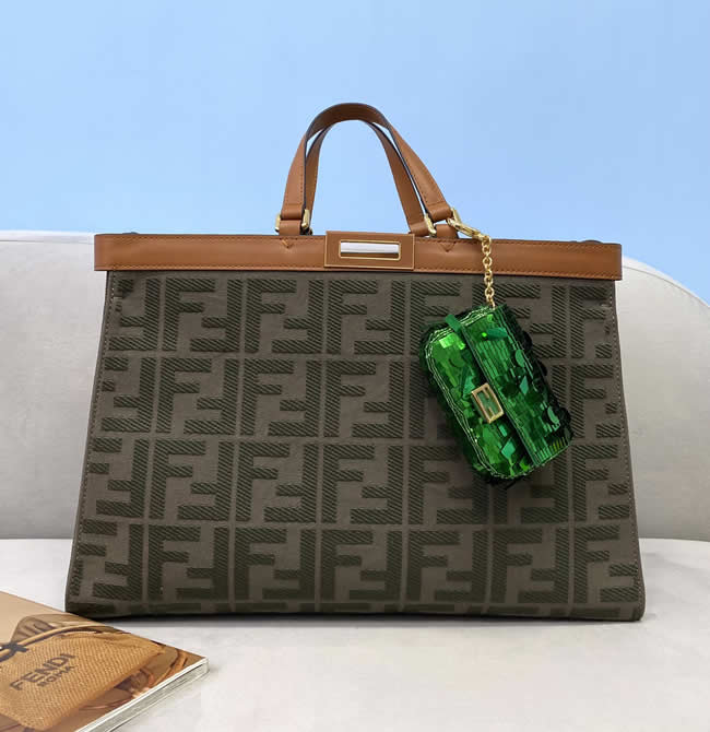 Replica Fendi Peekaboo X-Tote Green Shopping Bag Classic Canvas Shoulder Bag 8265