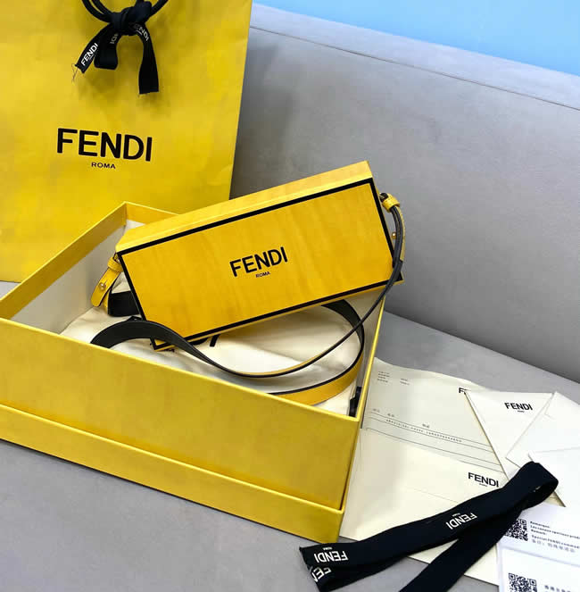 Fake Fendi Yellow Pack Box-Shaped Handbag Roma Crossbody Bag 70309