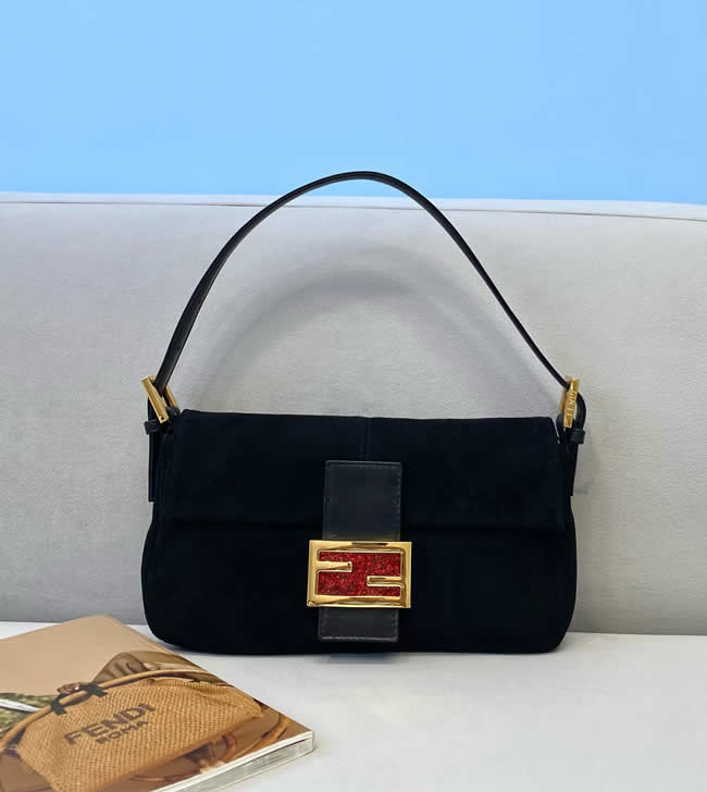 Replica Fendi Solid Color Classic Black Shoulder Bag Clutch 8339