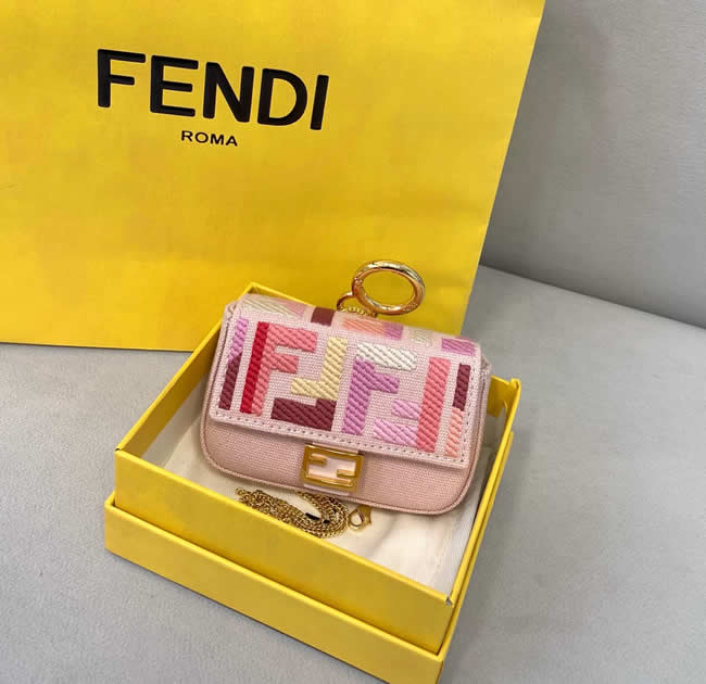 Fake Fendi Nano Baguette Embroidered Pink Clutch Crossbody Bag 0136H