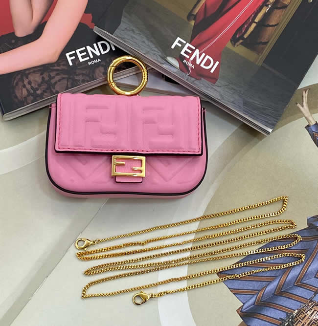 Fake Fendi Nano Baguette Embroidered Pink Clutch Crossbody Bag 0136H