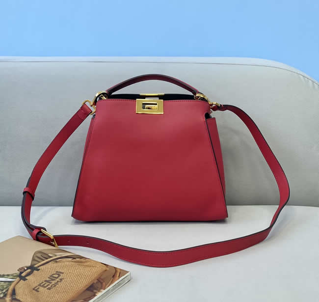 Replica New Cheap Fendi Peekaboo Red Single Shoulder Crossbody Bag 302