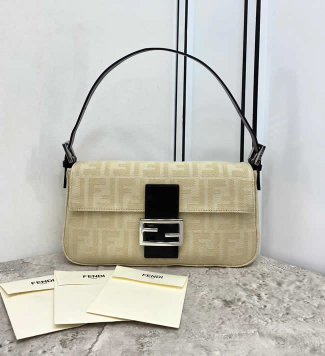 Replica New Discount Fendi Baguette Off White Clutch Shoulder Bag 0185B