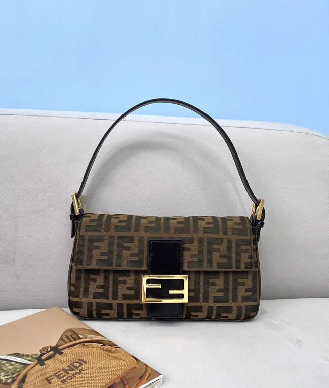 Replica Fashion Cheap Fendi Baguette Brown Clutch Shoulder Bag 0185B