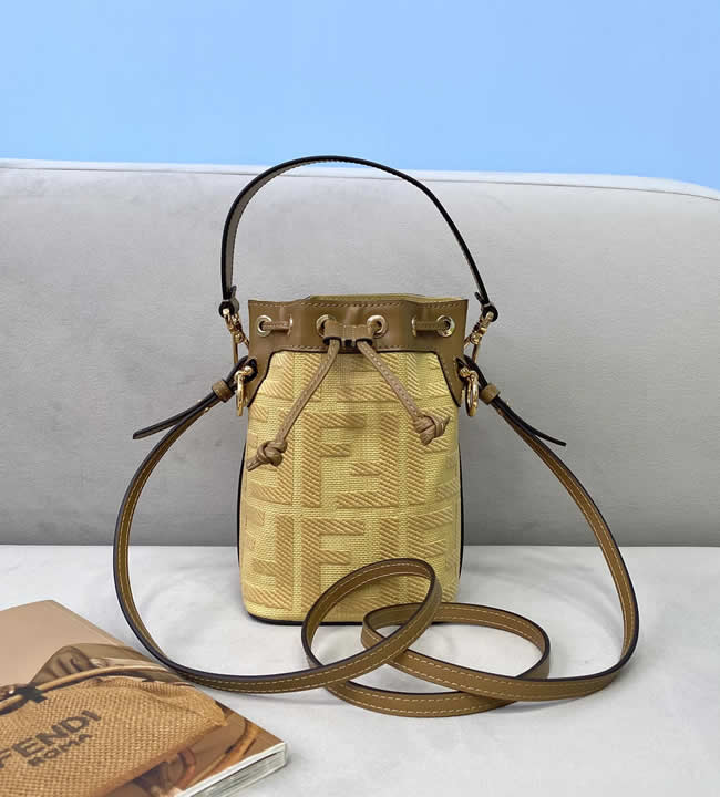 Fake Fendi Mini Bucket Bag Classic Ff Pattern Yellow Crossbody Bag 038B