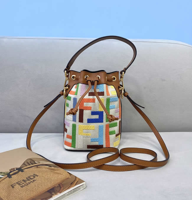 Fake Fendi Mini Bucket Bag Classic Ff Pattern Color Crossbody Bag 038B