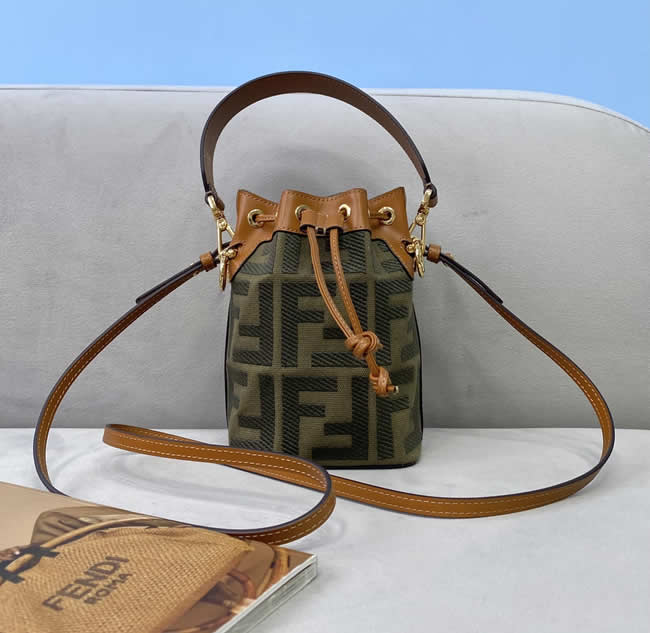 Fake Fendi Mini Bucket Bag Classic Ff Pattern Green Crossbody Bag 038B