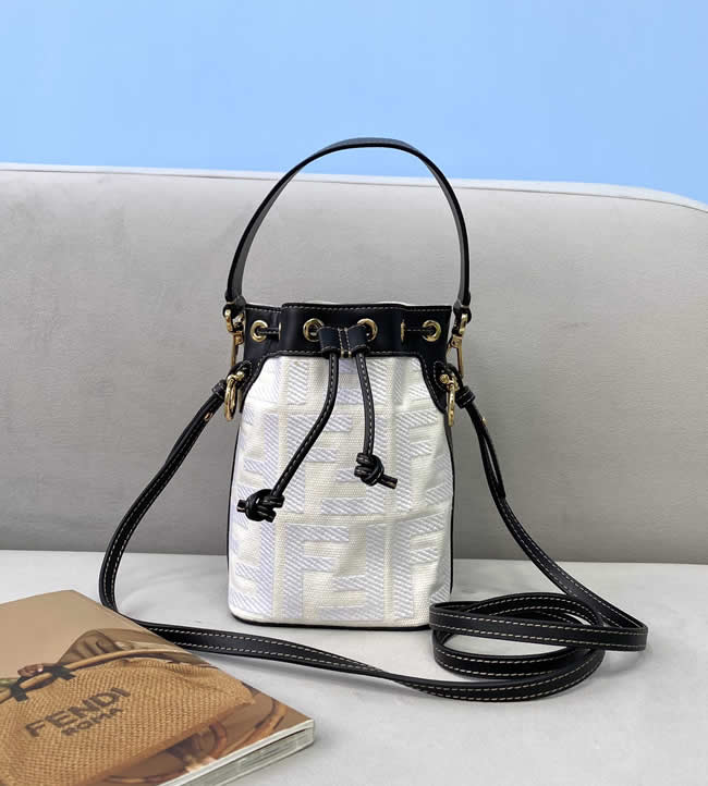 Fake Fendi Mini Bucket Bag Classic Ff Pattern White Crossbody Bag 038B