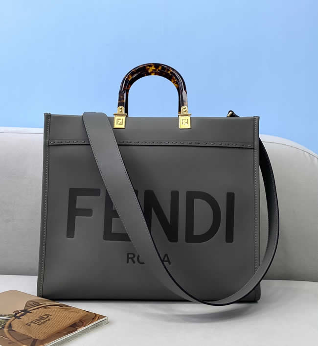 Replica Fendi Gray Tote Shopping Bag Roma Crossbody Bag 8266