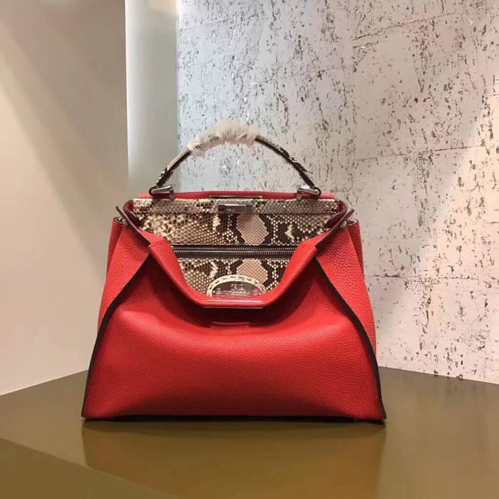 Fake Fendi Python Leather Handbag Red Shoulder Bag 2106Bm