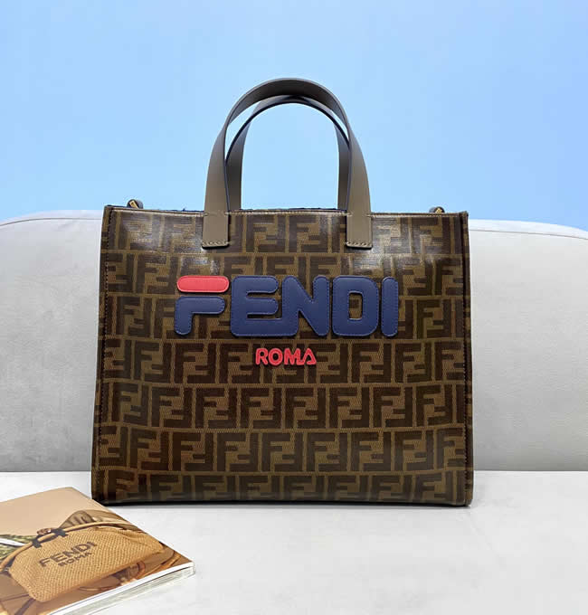 Fake Fendi Shopping Bag Stitching Pattern Crossbody Bag 8258A