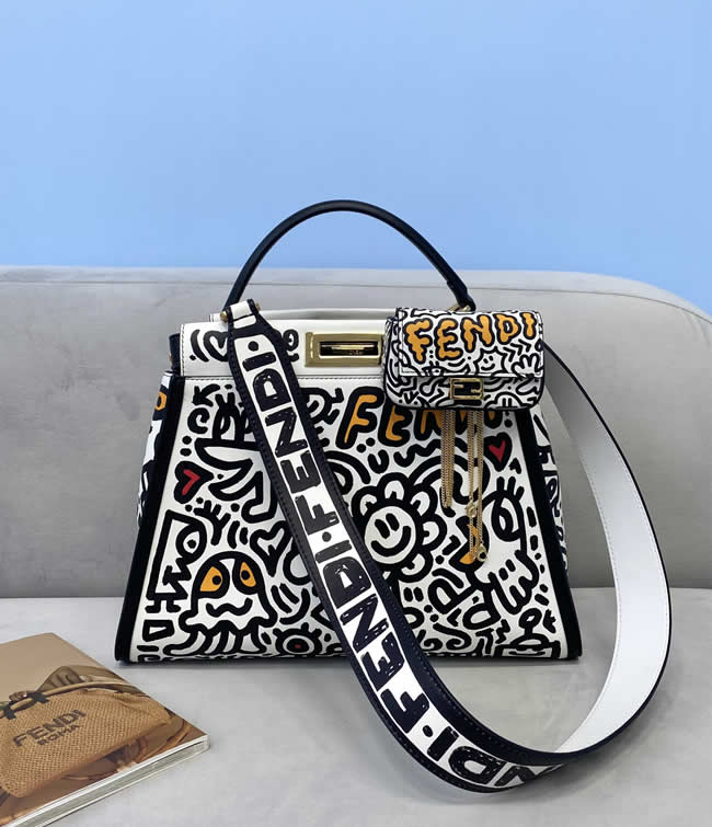 Fake Fendi Discount Peekaboo Graffiti Handbag Shoulder Bag 8325