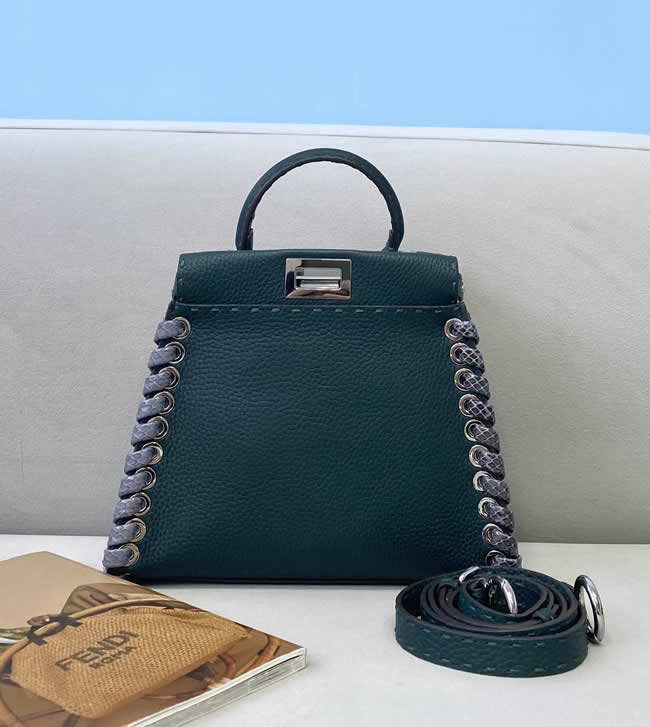 Replica Fendi Peekaboo Python Leather Navy Blue Woven Handbag 5291s