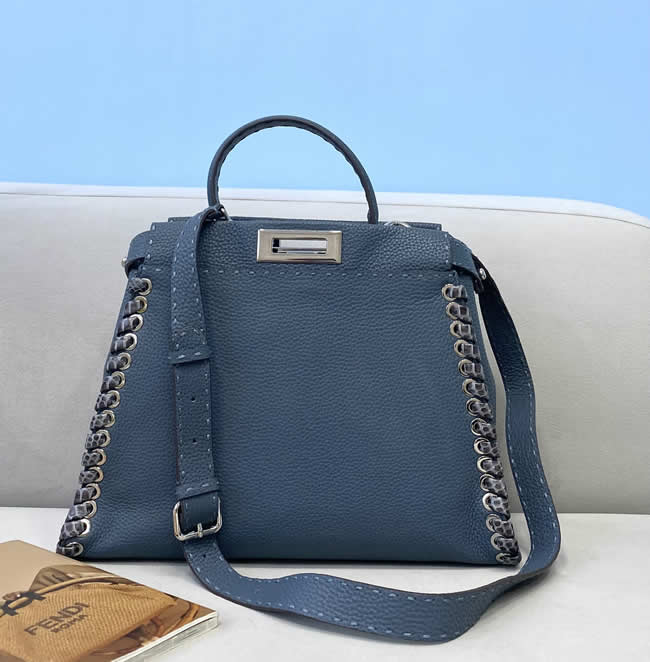 Replica Fendi Peekaboo Python Leather Blue Woven Handbag 5291M