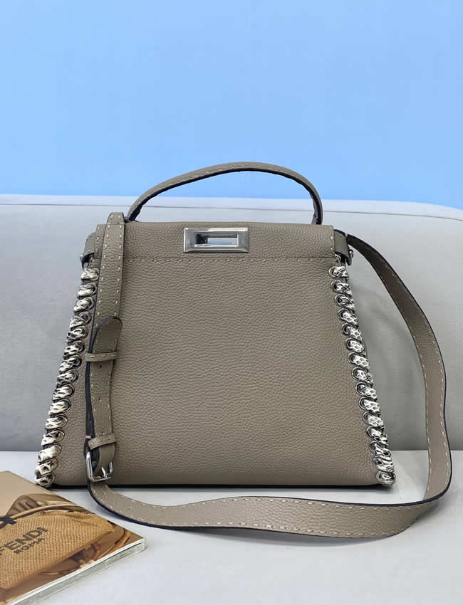 Replica Fendi Peekaboo Python Leather Khaki Woven Handbag 5291M