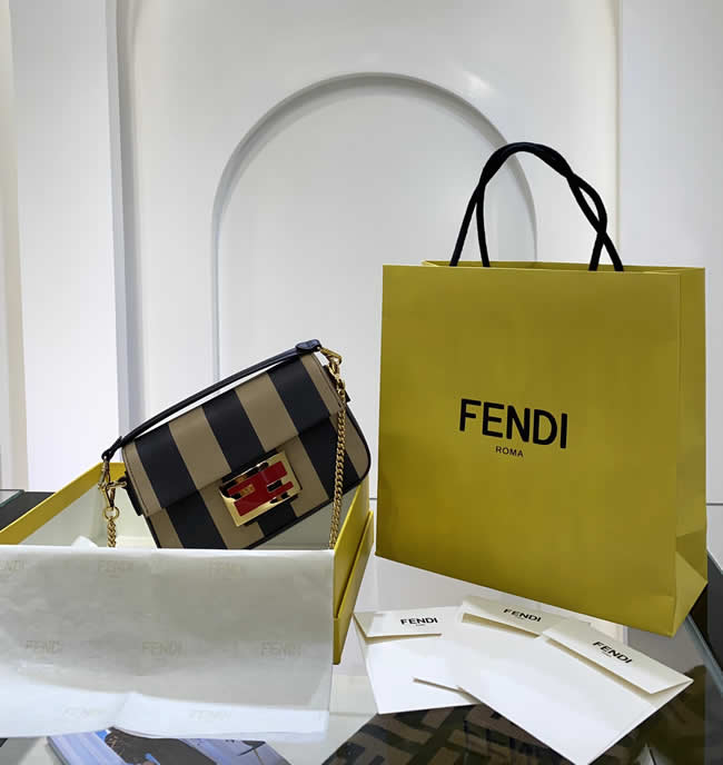 Fake Fendi Simple Style Striped Baguette Flap Shoulder Bag 0162s