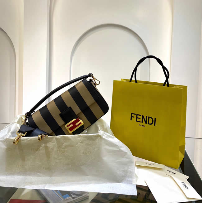 Replica Fendi Simple Style Striped Baguette Flap Shoulder Bag 0162L