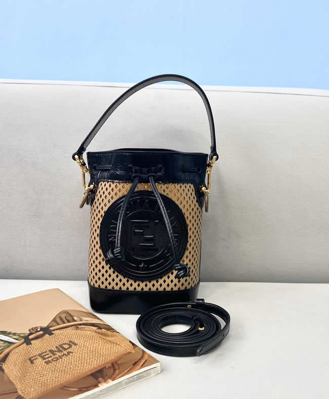 Replica New Fendi Black Mini Cutout Bucket Bag Crossbody Bag 0511S