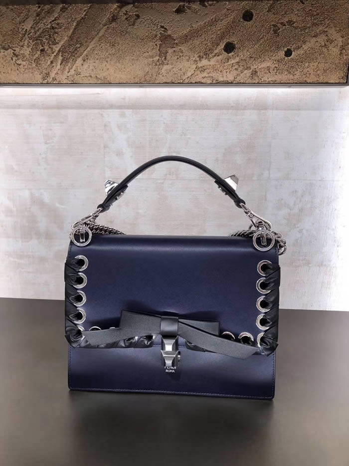 Replica Fendi Fashion Hand Woven Bow Navy Blue Tote Crossbody Bag 644