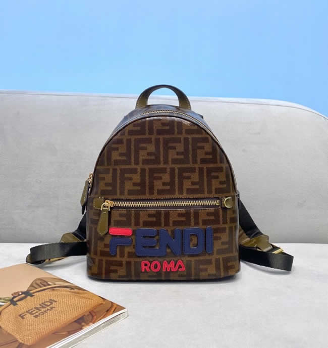 Fake High Quality Fendi Brown Stitched Letter Pattern Backpack 2362