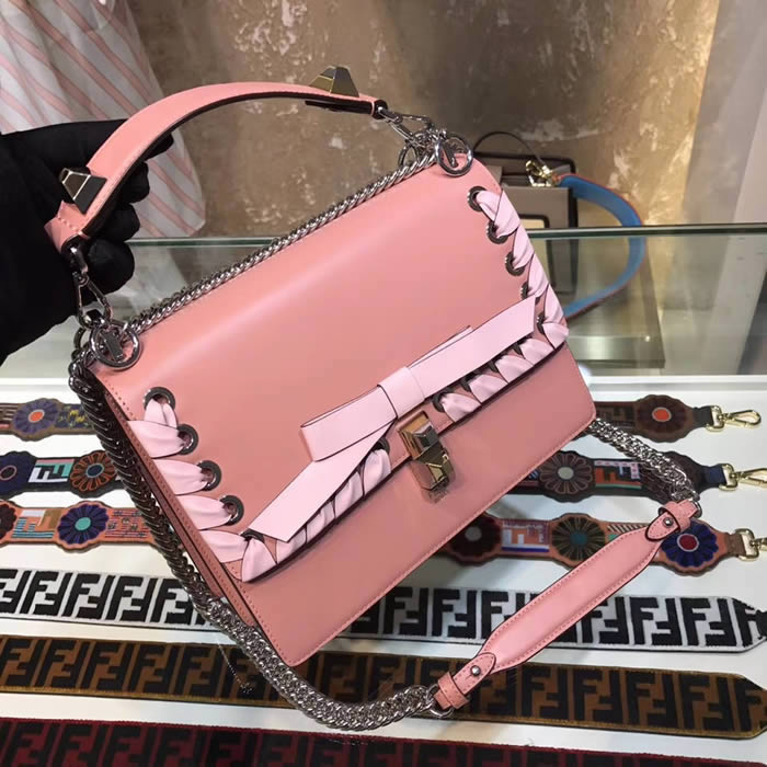 Replica Fendi Fashion Hand Woven Bow Pink Tote Crossbody Bag 644