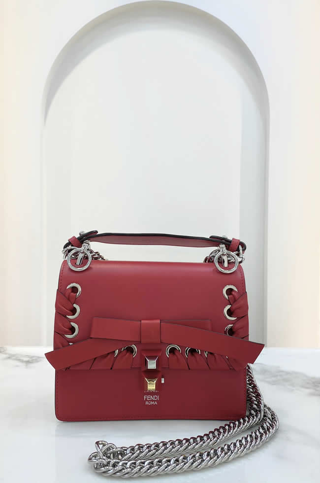 Fake Cheap Fendi Fashion Woven Bow Red Flap Crossbody Bag 643