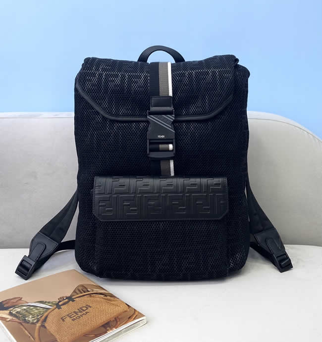 Fake Discount New Fendi Printed Leather Black Backpack With 1:1 Quality 2373
