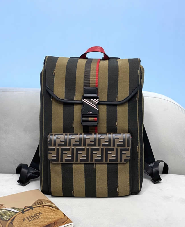 Fake Discount New Fendi Printed Leather Stripe Backpack With 1:1 Quality 2373
