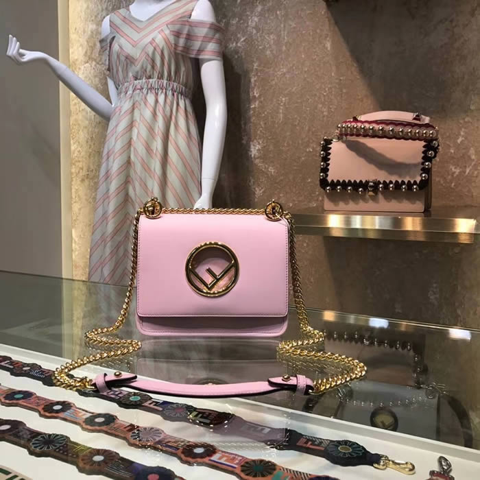 Fake Fendi KAN I Pink Flap One Shoulder Crossbody Bag 285