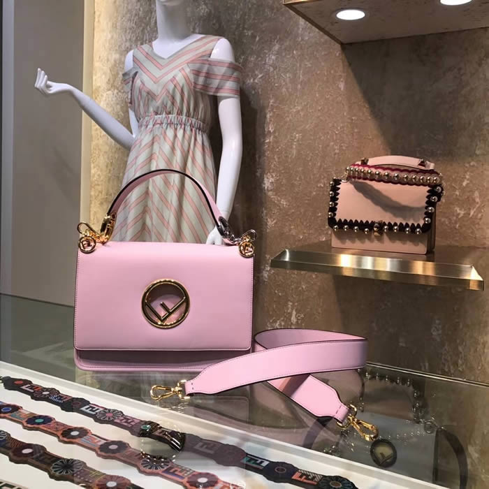 Replica Fendi KAN I Pink Shoulder Crossbody Bag Flap Cover 284