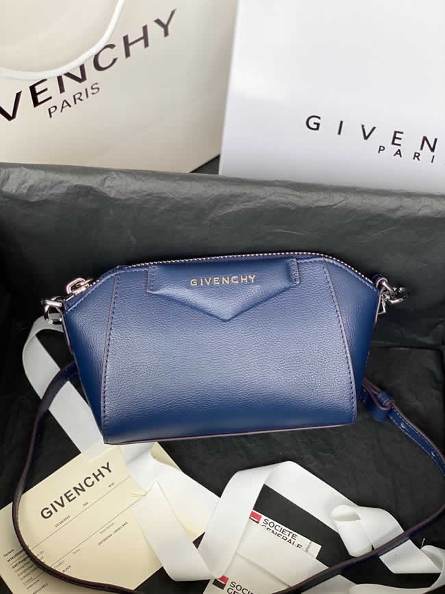 Replica Cheap Givenchy Antigona Nano Sheepskin Handbag Blue Shoulder Bags