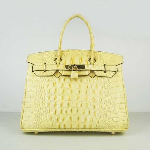 Replica Hermes Birkin High Quality 6088 Yellow Crocodile Ladies HandBags with wholesale price from China.