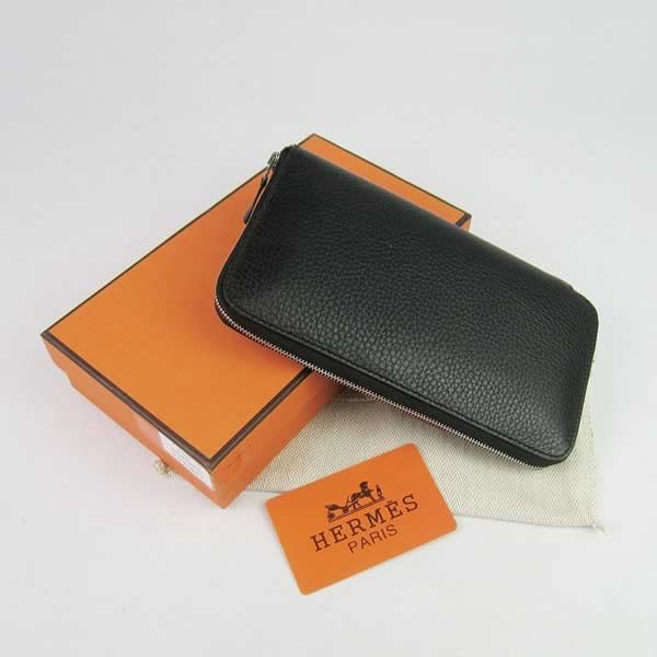 Replica Hermes Wallet High Quality H016 Ladies Black Cow Leather Purse with wholesale price from China.