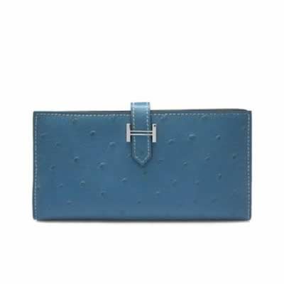 Replica Hermes Wallet High Quality H1114 Ostrich Skin Ladies Blue Purse with wholesale price from China.